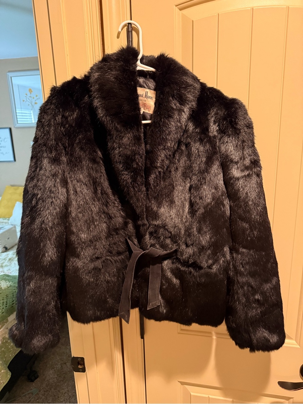 Richard Mann Rabbit Fur Black Jacket with Waist Tie